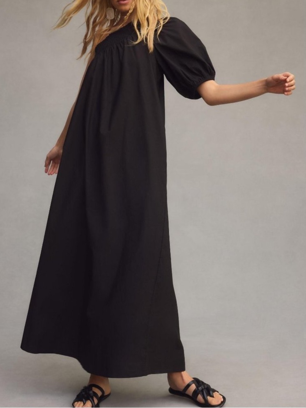 Maeve Anthropologie 100% Cotton One Shoulder Maxi Dress Black NWT L